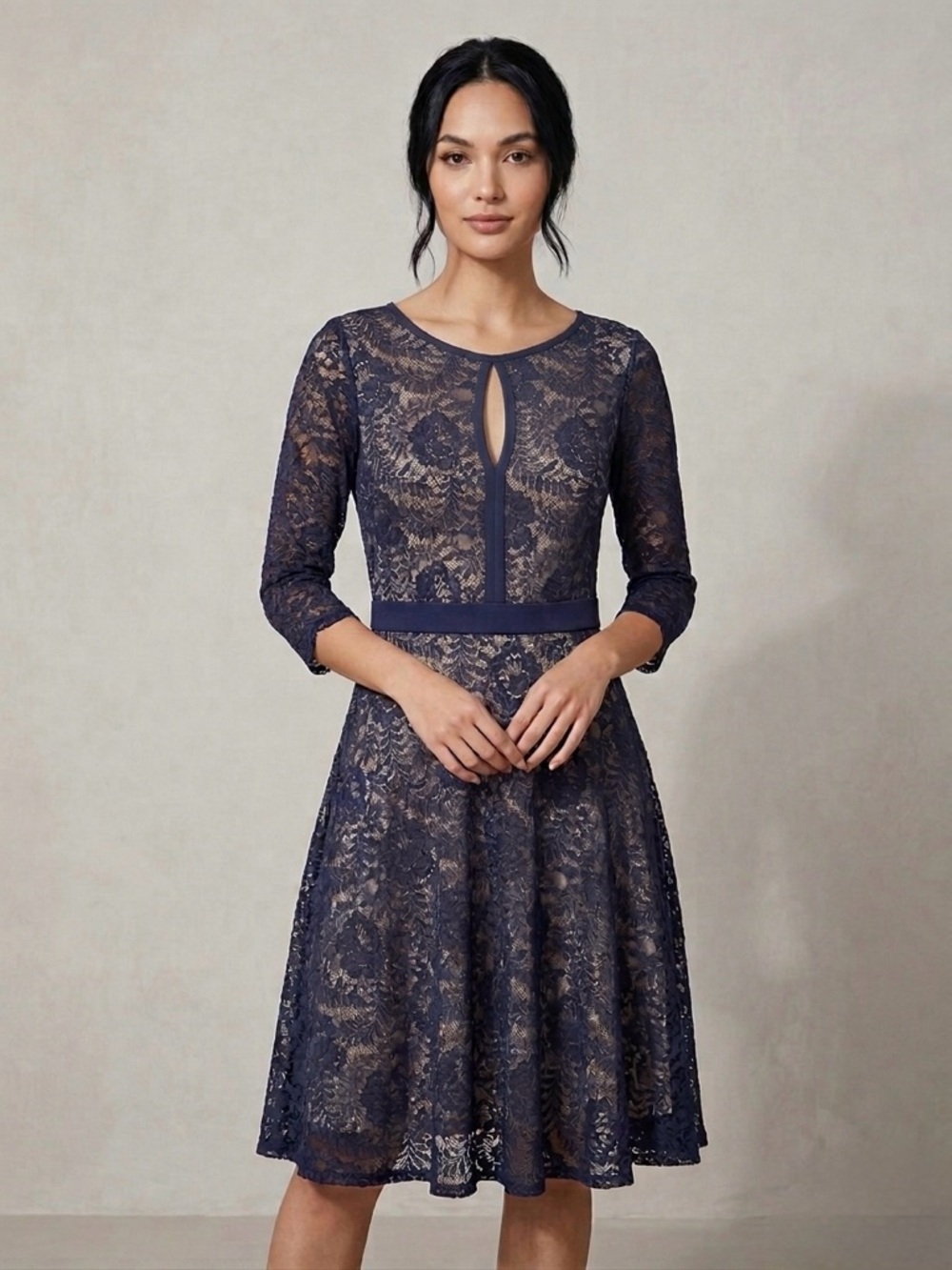 🩶 Navy Blue Lace Cocktail Dress